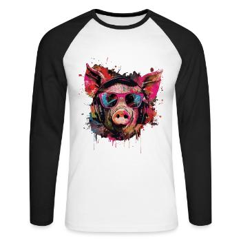 Schwein - Unisex Baseballshirt langarm - Weiß/Schwarz - Vorne - Nik (191cm)