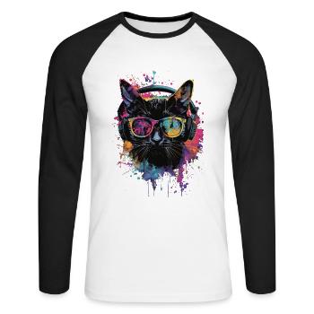 Chat noir - T-shirt baseball manches longues Homme - blanc/noir - Devant - Nik (191cm)