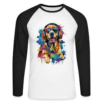 Golden retriever - T-shirt baseball manches longues Homme - blanc/noir - Devant - Nik (191cm)