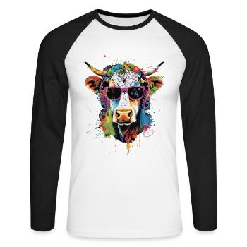 Irish Kuh - Unisex Baseballshirt langarm - Weiß/Schwarz - Vorne - Nik (191cm)