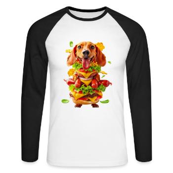 Dackel Hotdog - Unisex Baseballshirt langarm - Weiß/Schwarz - Vorne - Nik (191cm)