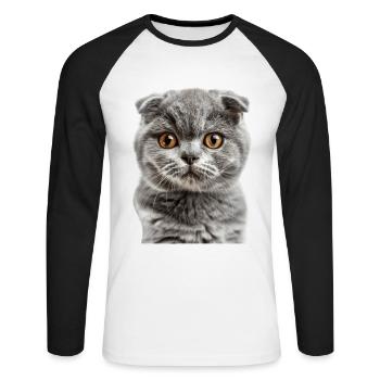 Schottische Faltohrkatze - Unisex Baseballshirt langarm - Weiß/Schwarz - Vorne - Nik (191cm)