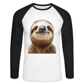 Faultier - Unisex Baseballshirt langarm - Weiß/Schwarz - Vorne - Nik (191cm)