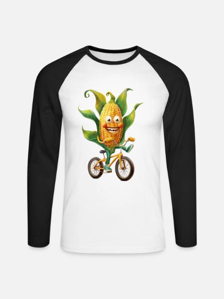 Maiskolben Fahrrad - Unisex Baseballshirt langarm - Weiß/Schwarz