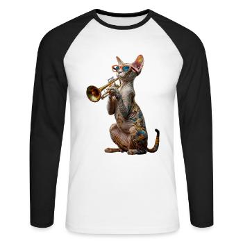 Oriental Shorthair Trumpet - Unisex Long Sleeve Baseball T-Shirt - white/black - Front - Nik (191cm)
