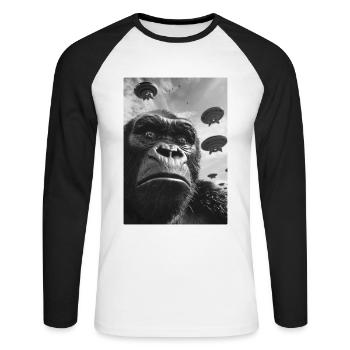 Gorille selfie OVNI - T-shirt baseball manches longues Homme - blanc/noir - Devant - Nik (191cm)