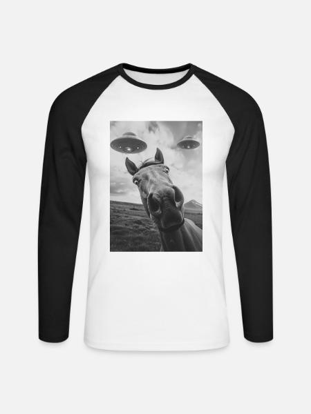 Ufo Selfie Pferd - Unisex Baseballshirt langarm - Weiß/Schwarz
