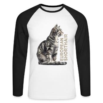 European shorthair - Unisex Long Sleeve Baseball T-Shirt - white/black - Front - Nik (191cm)