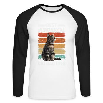 Papa bobtail américain - T-shirt baseball manches longues Homme - blanc/noir - Devant - Nik (191cm)