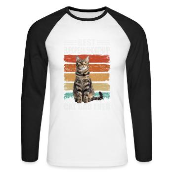 European shorthair Papa Katze - Unisex Baseballshirt langarm - Weiß/Schwarz - Vorne - Nik (191cm)