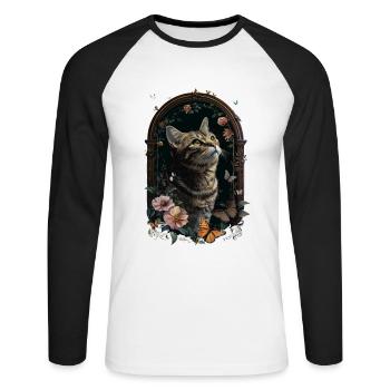 Chat américain à poil court - T-shirt baseball manches longues Homme - blanc/noir - Devant - Nik (191cm)