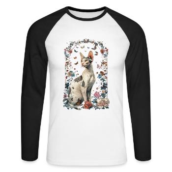 Cornish Rex Katze - Unisex Baseballshirt langarm - Weiß/Schwarz - Vorne - Nik (191cm)