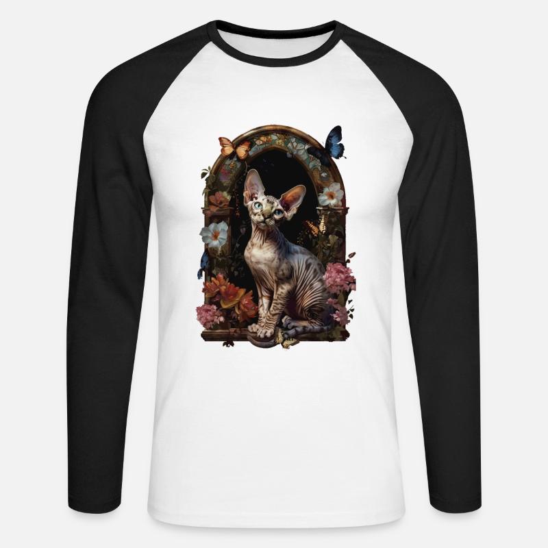 Devon Rex Katze - Unisex Baseballshirt langarm - Weiß/Schwarz
