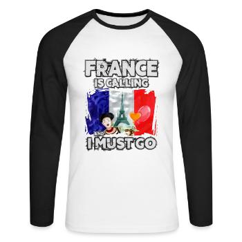 Frankreich - Unisex Baseballshirt langarm - Weiß/Schwarz - Vorne - Nik (191cm)