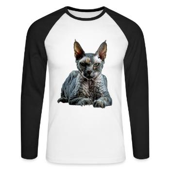 Devon Rex - T-shirt baseball manches longues Homme - blanc/noir - Devant - Nik (191cm)