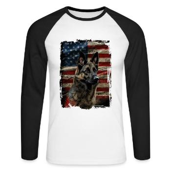 Norvégien Elkhound America États-Unis - T-shirt baseball manches longues Homme - blanc/noir - Devant - Nik (191cm)
