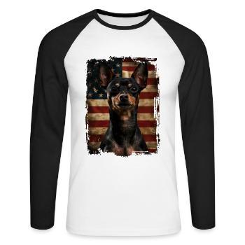 Pinscher nain Amérique États-Unis - T-shirt baseball manches longues Homme - blanc/noir - Devant - Nik (191cm)