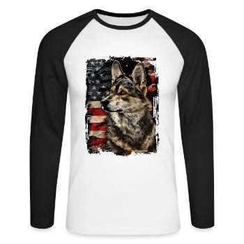 Vallhund suédois-Amérique États-Unis - T-shirt baseball manches longues Homme - blanc/noir - Devant - Nik (191cm)