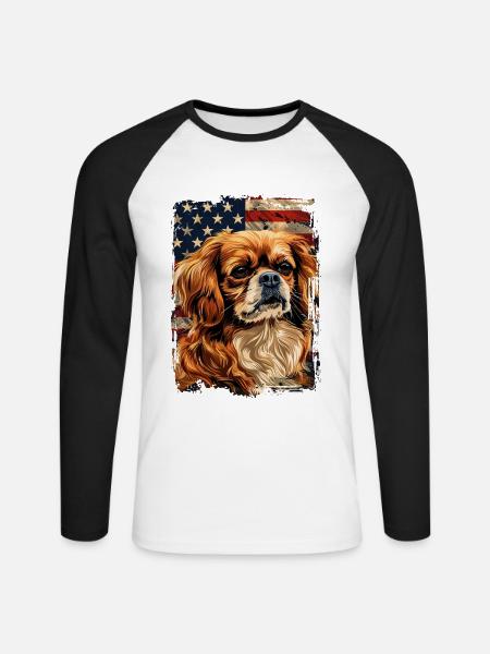 Tibet Spaniel America Usa - Unisex Long Sleeve Baseball T-Shirt - white/black