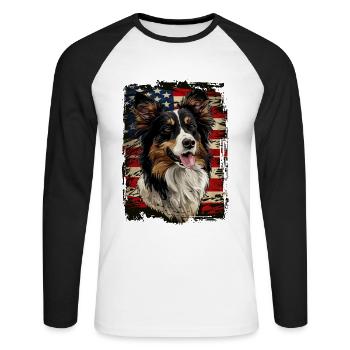 Collie, America Usa - Unisex Long Sleeve Baseball T-Shirt - white/black - Front - Nik (191cm)