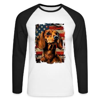 Dachshund America Usa - Unisex Long Sleeve Baseball T-Shirt - white/black - Front - Nik (191cm)