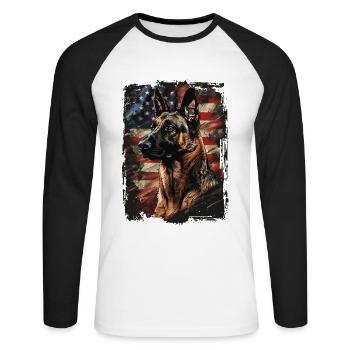 Malinois America USA - Unisex Long Sleeve Baseball T-Shirt - white/black - Front - Nik (191cm)