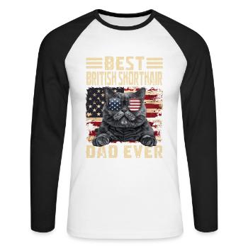 British Shorthair Papa - Unisex Baseballshirt langarm - Weiß/Schwarz - Vorne - Nik (191cm)