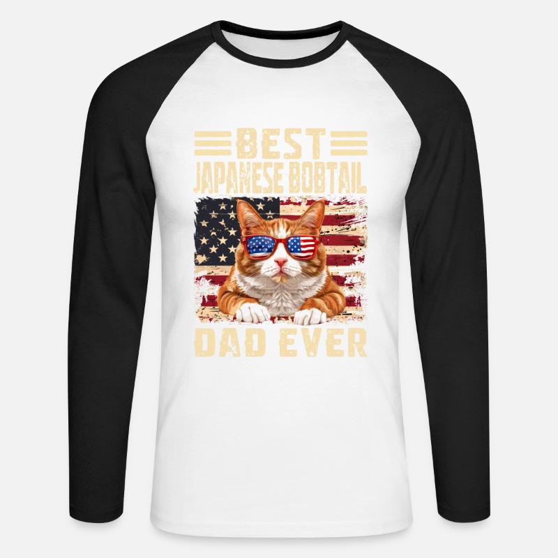 Japanese Bobtail Papa - Unisex Baseballshirt langarm - Weiß/Schwarz