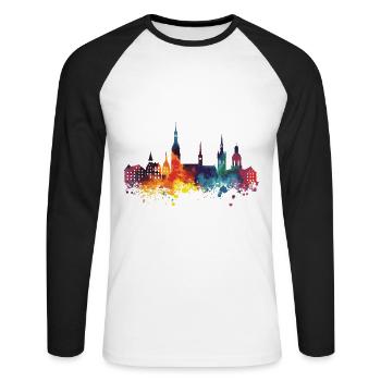 Paderborn - T-shirt baseball manches longues Homme - blanc/noir - Devant - Nik (191cm)
