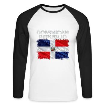 Dominikanische Republik - Unisex Baseballshirt langarm - Weiß/Schwarz - Vorne - Nik (191cm)
