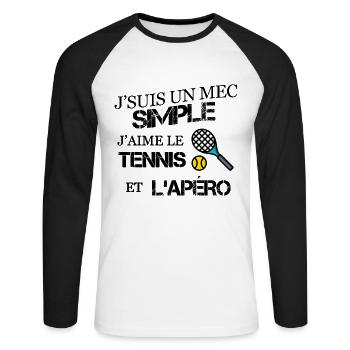 Mec simple humour tennis - T-shirt baseball manches longues Homme - blanc/noir - Devant - Nik (191cm)