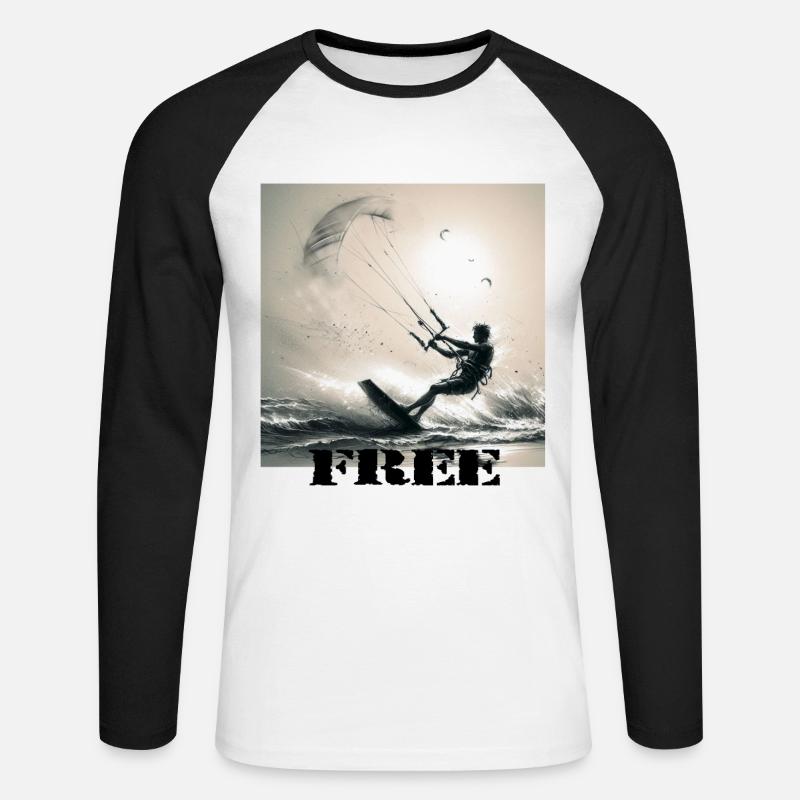 Kitesurf - Unisex Baseballshirt langarm - Weiß/Schwarz