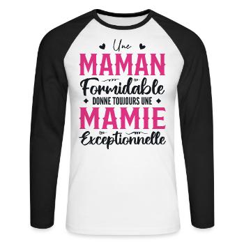 Maman Formidable Donne Une Mamie Exceptionnelle - T-shirt baseball manches longues Homme - blanc/noir - Devant - Nik (191cm)