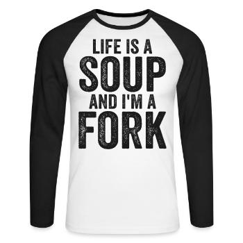 Life Is A Soup And I'm A Fork Tees | Funny - T-shirt baseball manches longues Homme - blanc/noir - Devant - Nik (191cm)