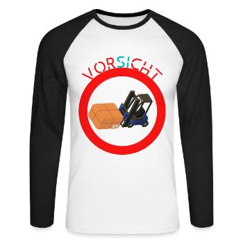 Vorsicht Gabelstapler - Unisex Baseballshirt langarm - Weiß/Schwarz - Vorne - Nik (191cm)