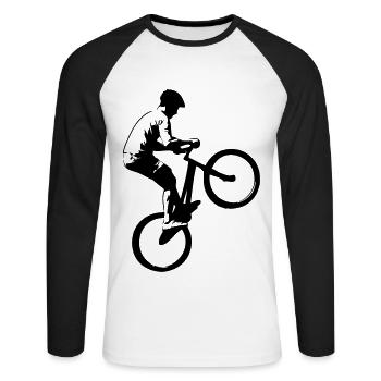 Biking - Trial - Unisex Baseballshirt langarm - Weiß/Schwarz - Vorne - Nik (191cm)