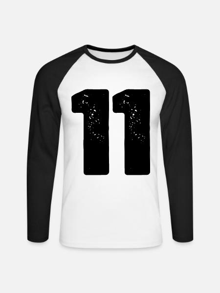 11 Zahl Trikot - Unisex Baseballshirt langarm - Weiß/Schwarz