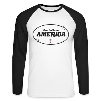 Même Dieu Adore l'Amérique - T-shirt baseball manches longues Homme - blanc/noir - Devant - Nik (191cm)