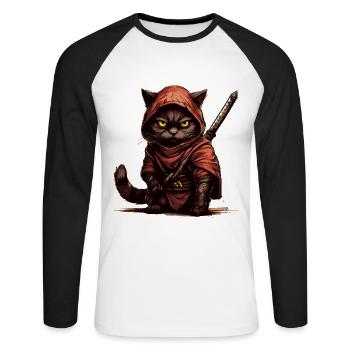 Ninja Cat - Unisex Long Sleeve Baseball T-Shirt - white/black - Front - Nik (191cm)