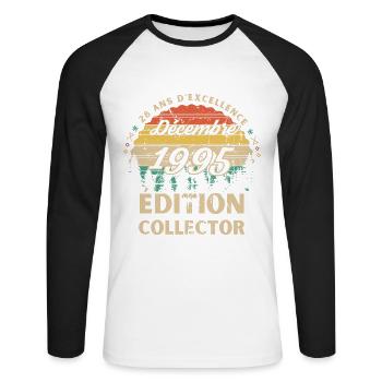 28 ans Décembre 1995 édition collector - T-shirt baseball manches longues Homme - blanc/noir - Devant - Nik (191cm)