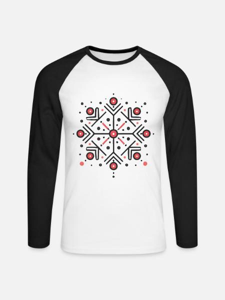 Elegantes rotes Schneeflocken-Abzeichen-Design - Unisex Baseballshirt langarm - Weiß/Schwarz