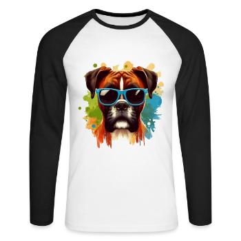 Bunte Boxer-Hund-Splash-Kunst - Unisex Baseballshirt langarm - Weiß/Schwarz - Vorne - Nik (191cm)