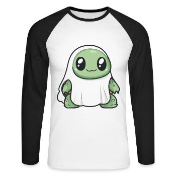 Schildkröte Halloween Lustig Geist - Unisex Baseballshirt langarm - Weiß/Schwarz - Vorne - Nik (191cm)