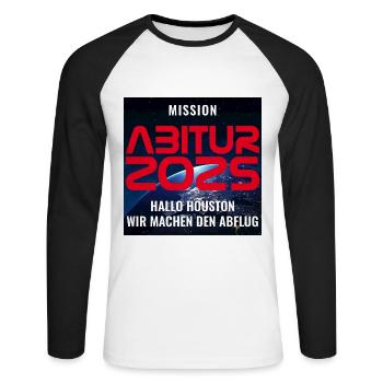 MISSION ABITUR 2026 - HALLO HOUSTON MACHEN ABFLUG - Unisex Baseballshirt langarm - Weiß/Schwarz - Vorne - Nik (191cm)