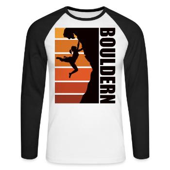 Kletter-Action pur: Frau beim Bouldern! - Unisex Baseballshirt langarm - Weiß/Schwarz - Vorne - Nik (191cm)