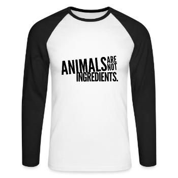 Les animaux ne sont pas des ingrédients Chemise de protection des animaux - T-shirt baseball manches longues Homme - blanc/noir - Devant - Nik (191cm)