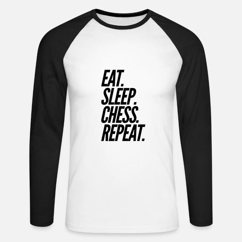 Eat Sleep Chess Repeat - Unisex Baseballshirt langarm - Weiß/Schwarz