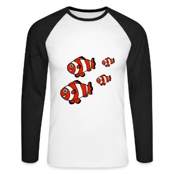 Famille de poissons clowns, poissons, mer, parents, enfants - T-shirt baseball manches longues Homme - blanc/noir - Devant - Nik (191cm)