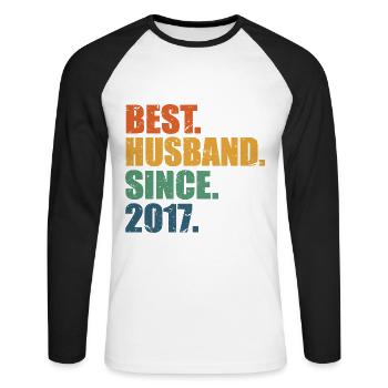 Best Husband Since 2017, 6 Years Anniversary Gift - Unisex Long Sleeve Baseball T-Shirt - white/black - Front - Nik (191cm)