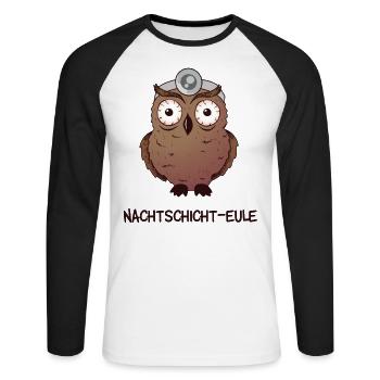 Nachtschicht Eule für Arzt, Notarzt, Chirurg, OP - Unisex Baseballshirt langarm - Weiß/Schwarz - Vorne - Nik (191cm)